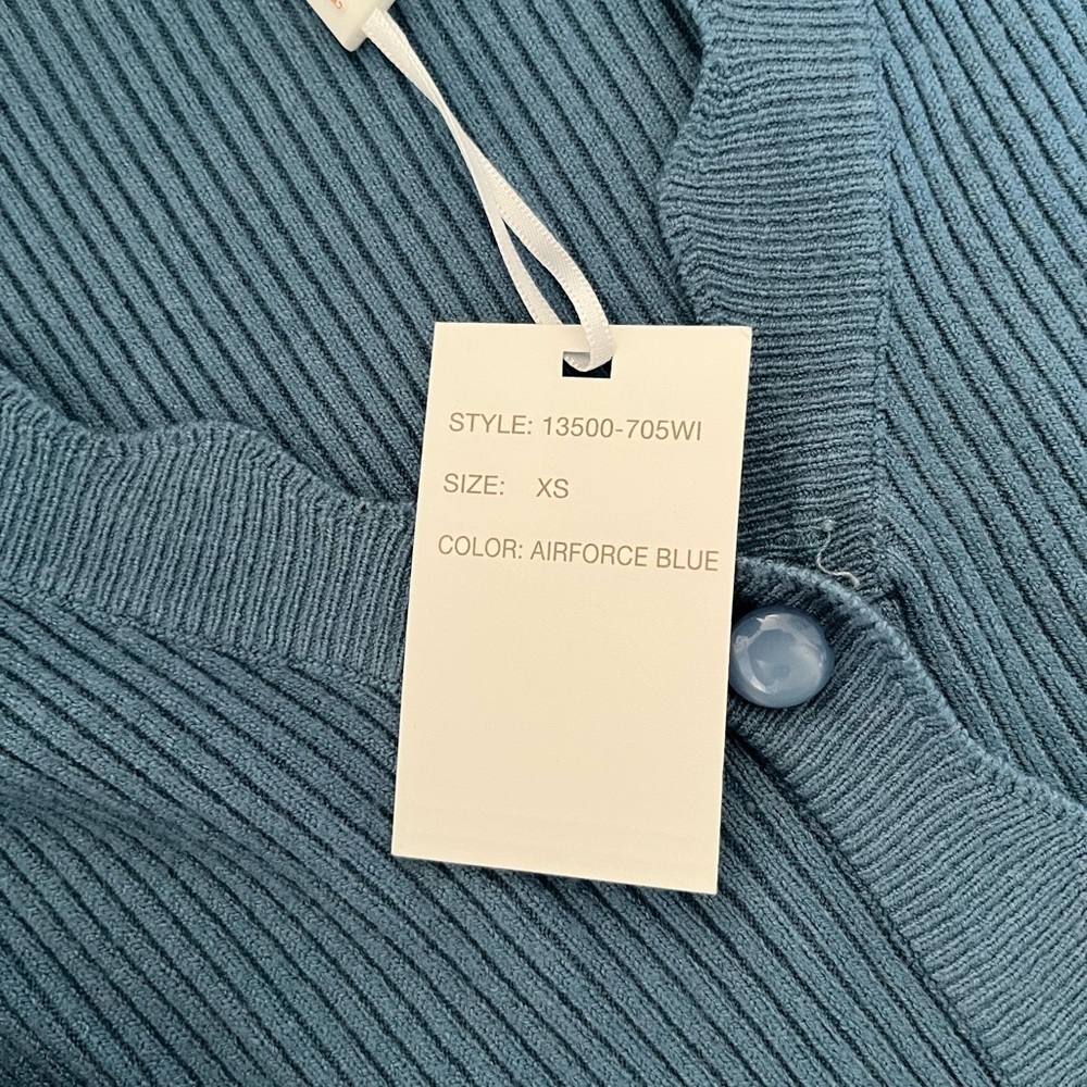 NWT Vila Milano/ Sweater/ Airforce Blue/ Sheer Floral Bubble Sleeves/ Size US XS - Picture 7 of 14